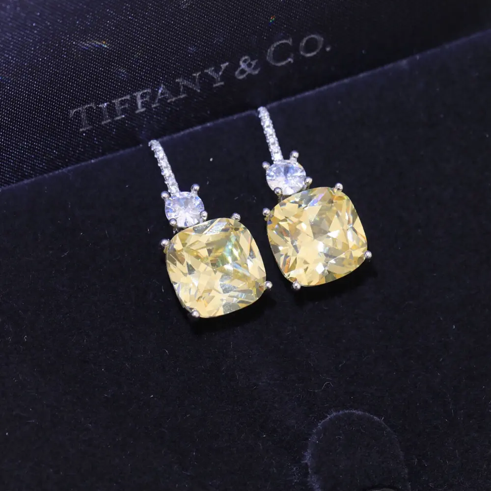 Tiffany square yellow diamond earrings