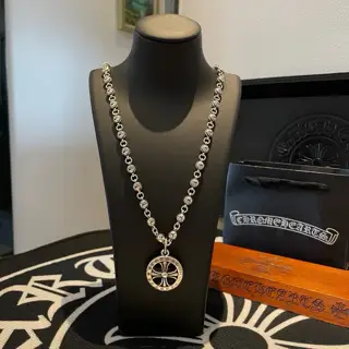 Chrome Hearts Classic retro multi-element necklace Cross round pendant Concave and convex