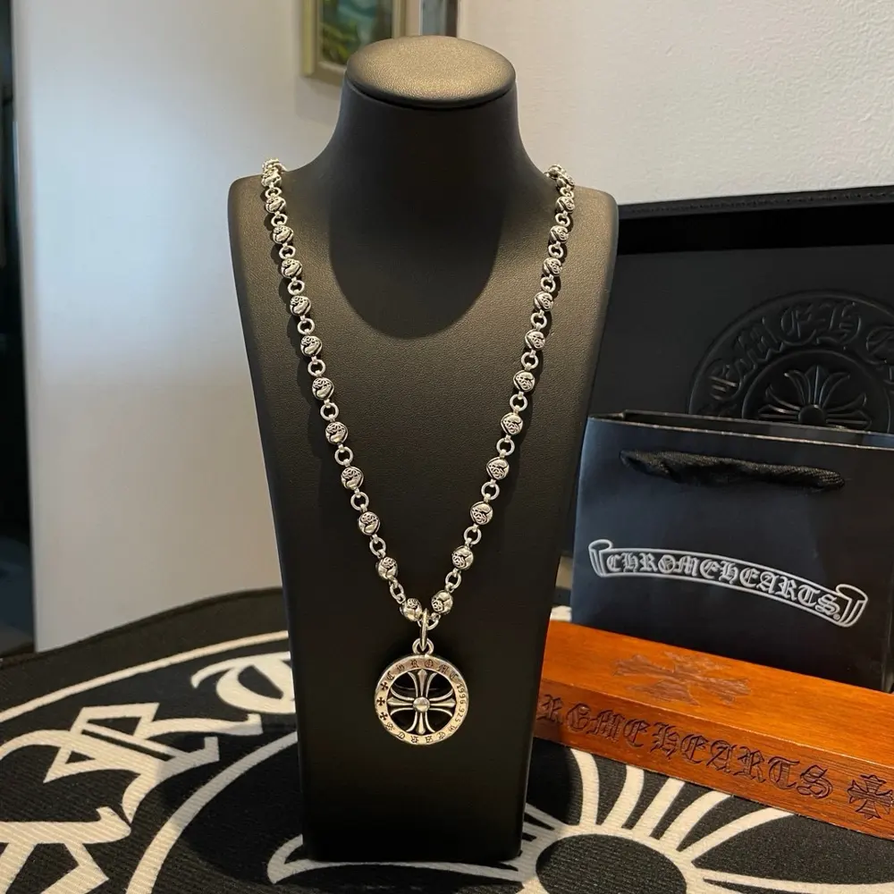 Chrome Hearts Classic retro multi-element necklace Cross round pendant Concave and convex