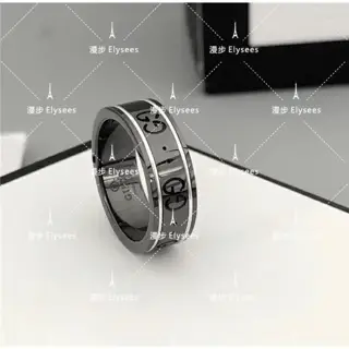 Gucci new ring Lcon men’s and women’s white ceramic black steel stone couple’s ring wedding