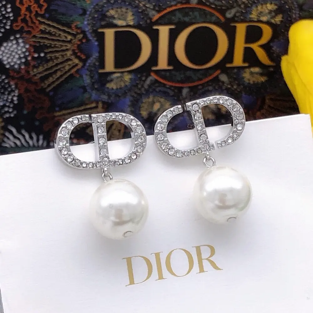 Dior original new product CD pearl and diamond silver earrings High-end quality