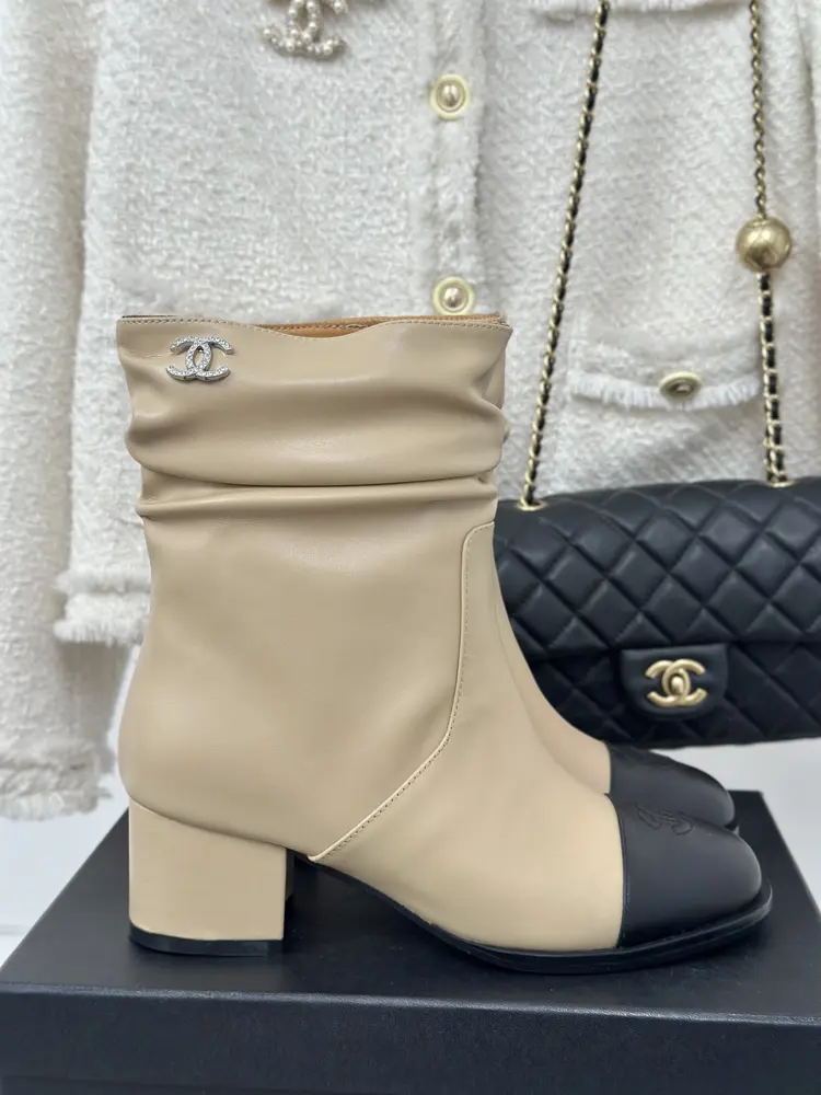 Chanel color-blocked double C stacked boots