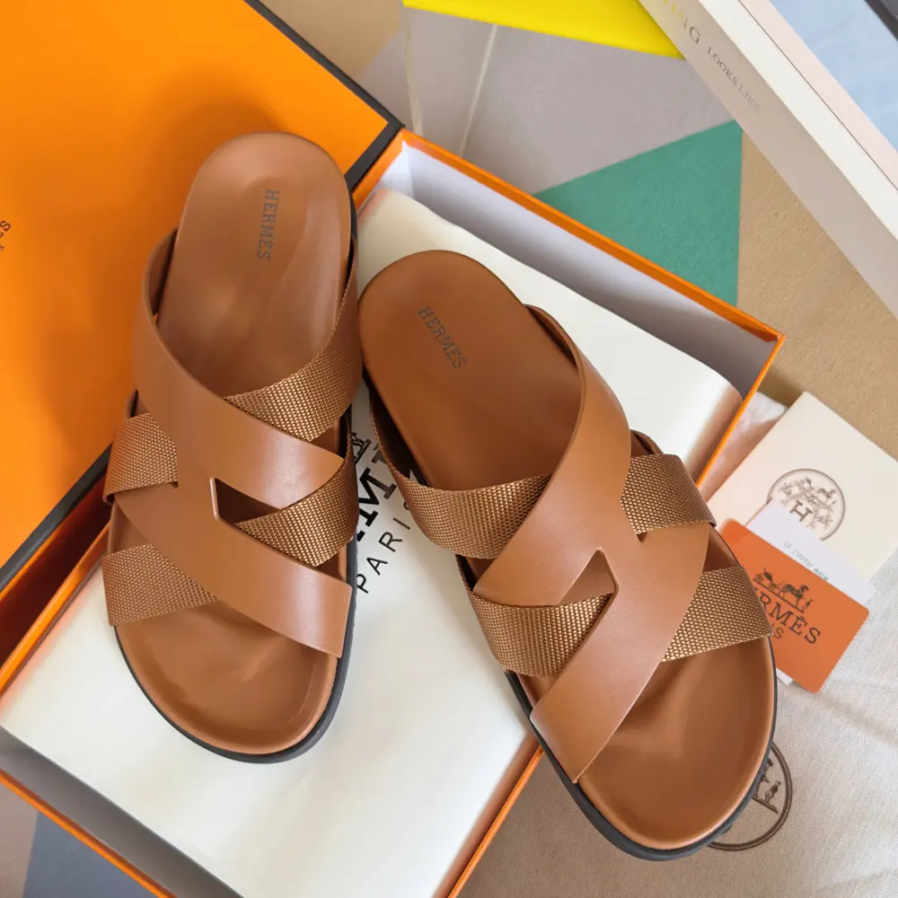 Hermès Kazimir series cross webbing waterproof platform sandals retro second uncle shoes H