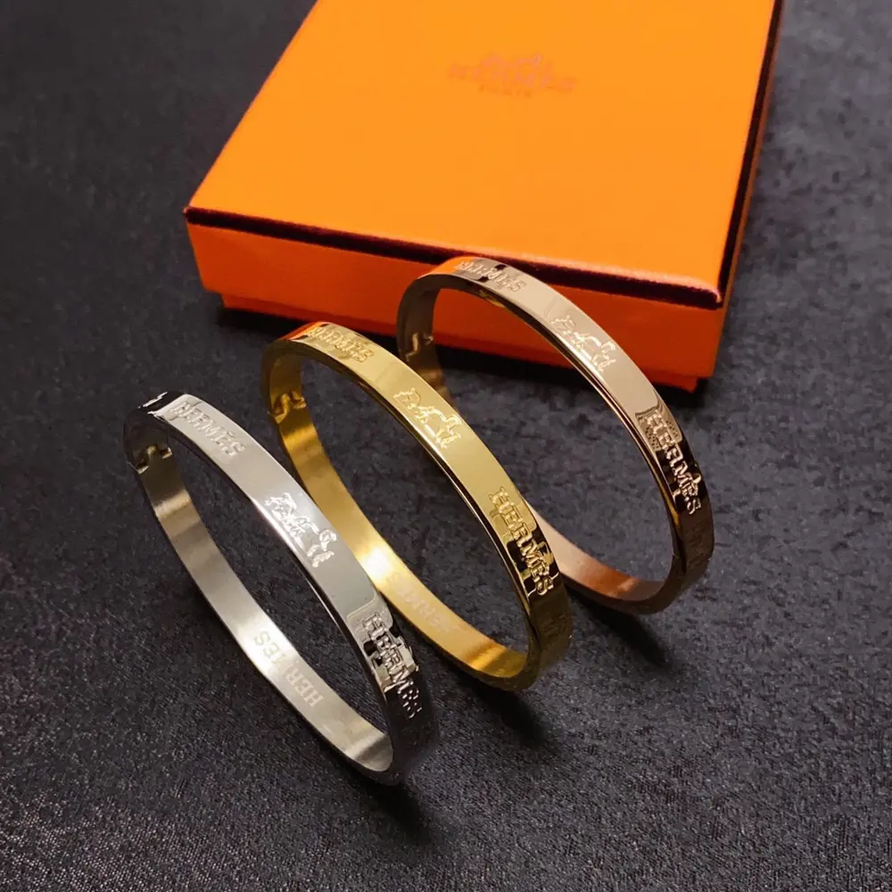 New product Hermes letter engraved bracelet⭐ 14K Seiko version color retention The narrow