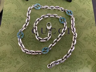Gucci New Green Enamel Interlocking Double G Necklace Length: 60CM