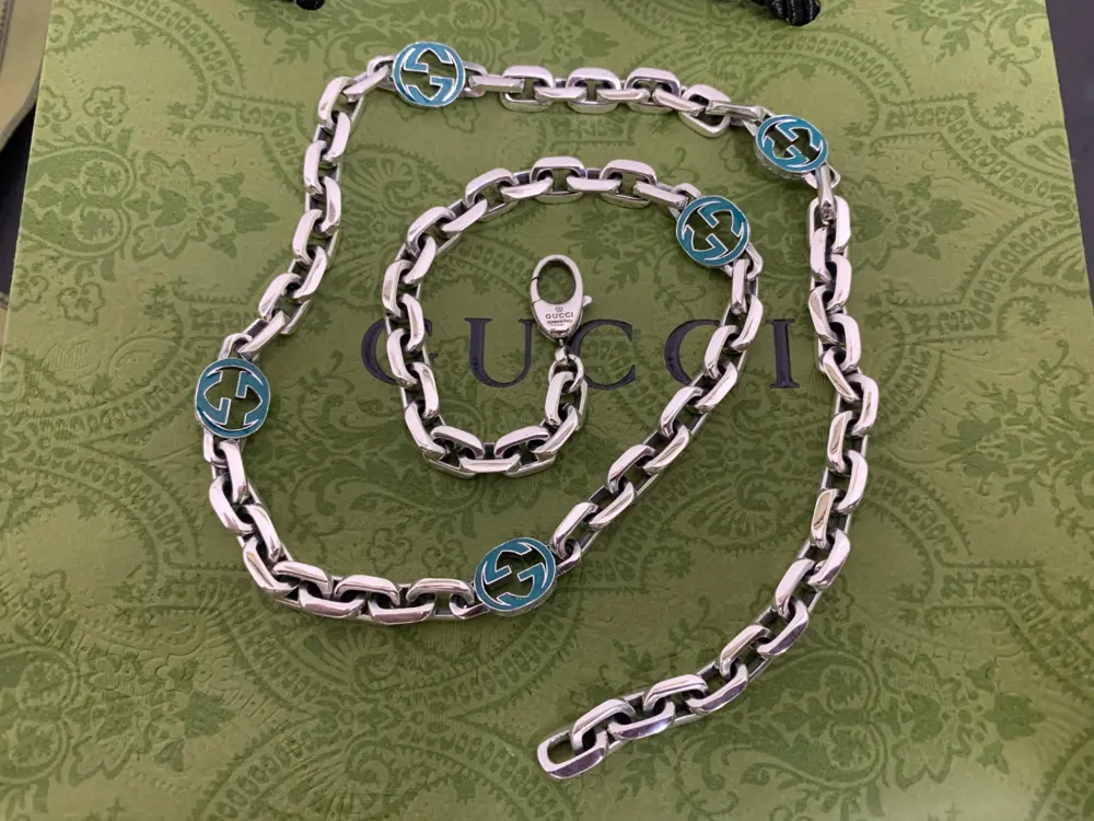 Gucci New Green Enamel Interlocking Double G Necklace Length: 60CM