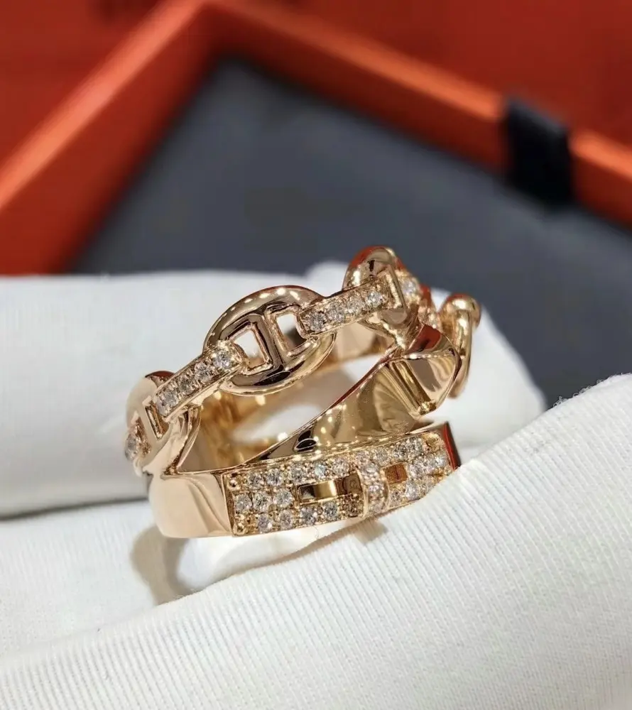 Ring Hot Hermes belt buckle pig nose Cross three-layer ring Exclusively imported sub-gold