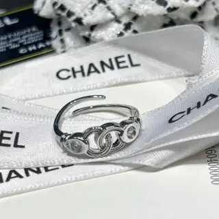 Chanel Swarovski crystal diamond hollow letter ring