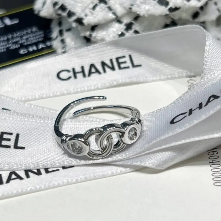Chanel Swarovski crystal diamond hollow letter ring
