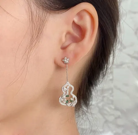 Qeelin Kirin Flower Vine Green Gourd Earrings