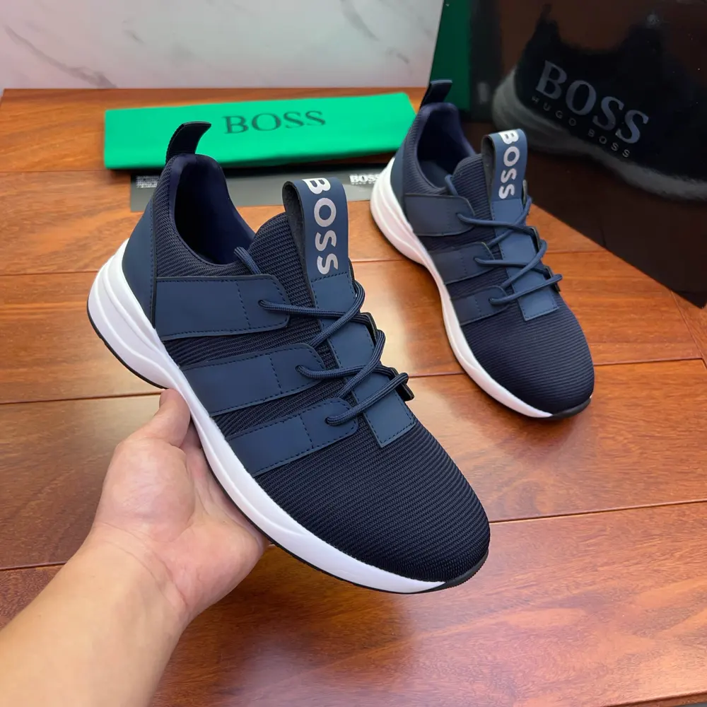 BOSS retro sneakers in a mix of fabrics with faux leather trim