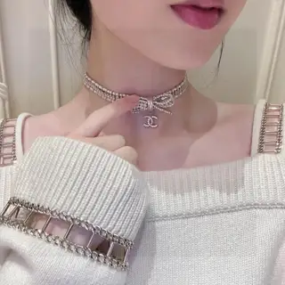 Chanel Double C double pearl and diamond bow Necklace