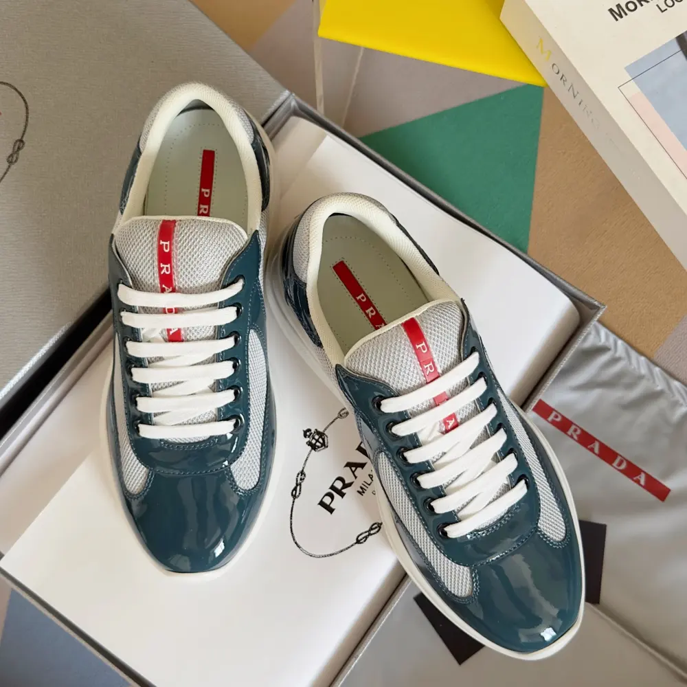 Prada America’s Cup Series Patent Leather Mesh Casual Sneakers