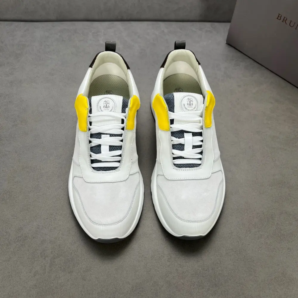 Brunello Cucinelli color-blocked sports flats for men. This pair of flat sports shoes