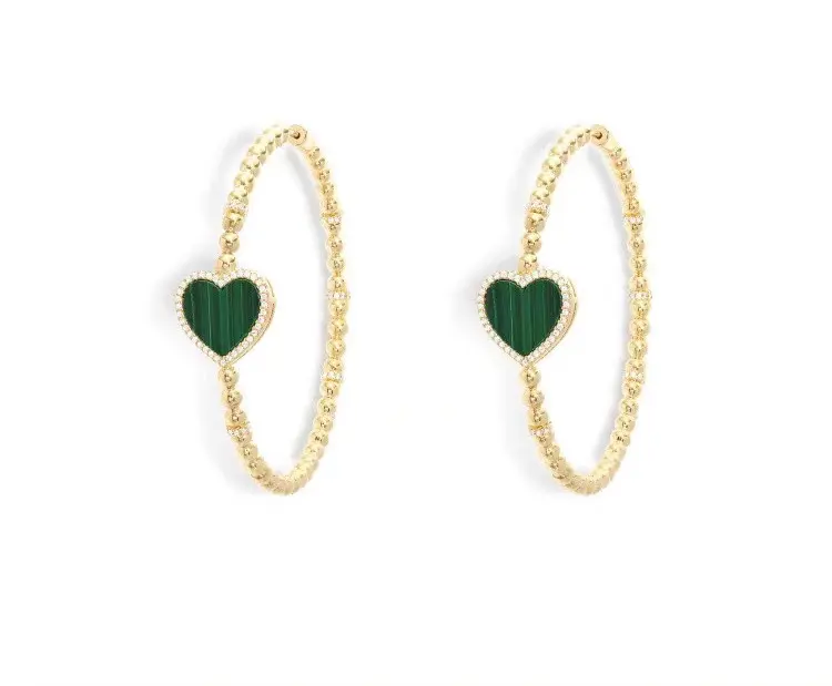 APM Monaco Malachite Heart Hoop Earrings Simple and Classic