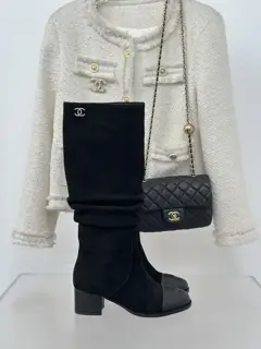 Chanel color-blocked double C stacked boots