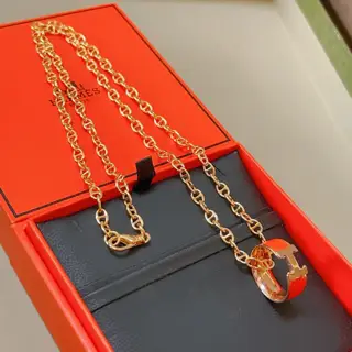 HERMES necklace H series jewelry imported enamel plating. Classic pig nose chain with clear