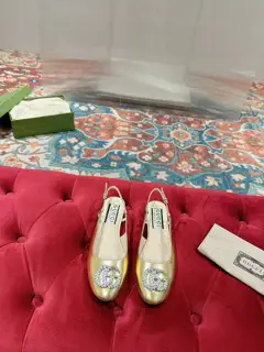 Gucci women’s shoes 2023 flat ballet shoes Double G crystal diamond buckle new single