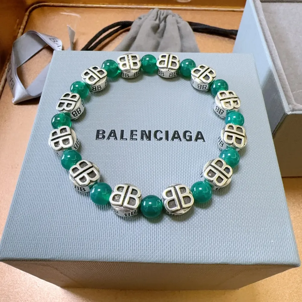 Balenciaga natural green agate bracelet
