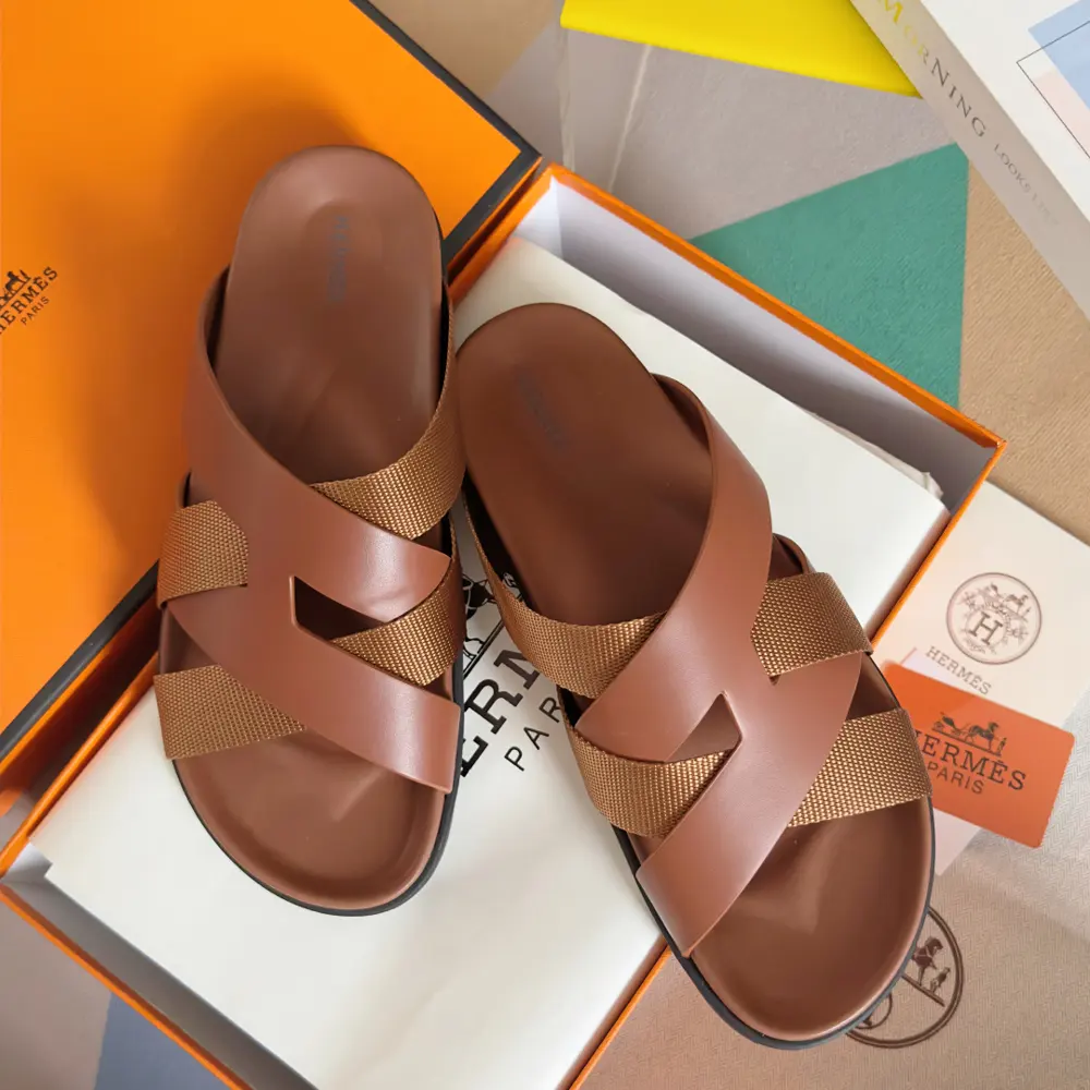 Hermès Kazimir series cross webbing waterproof platform sandals retro second uncle shoes H