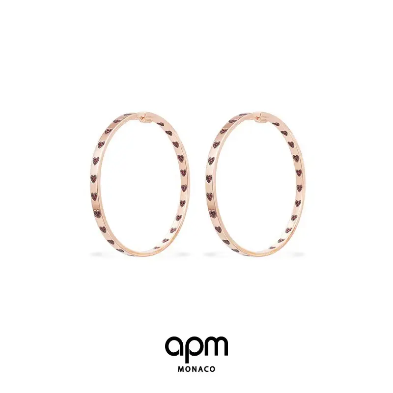 Apm monaco new large hoop red diamond earrings