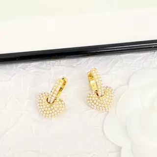 Celine Gold Heart Pearl C Hoop Earrings