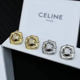 Celine Arc de Triomphe full diamond square letter earrings