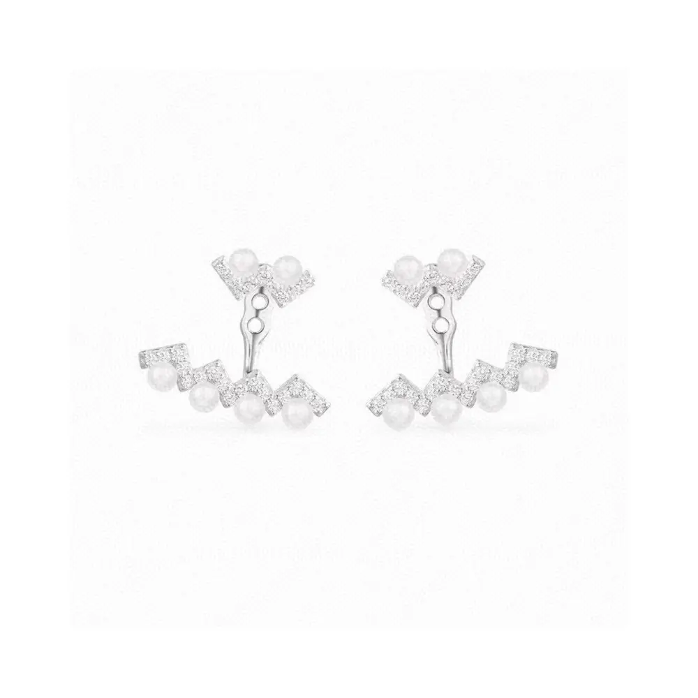 Apm monaco geometric earrings W-shaped wave pattern with pearls