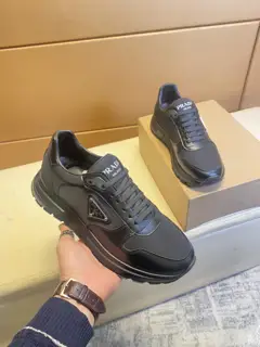 Prada sneakers. Casual loafers original silk open-edge pearl leather material Sheep lining