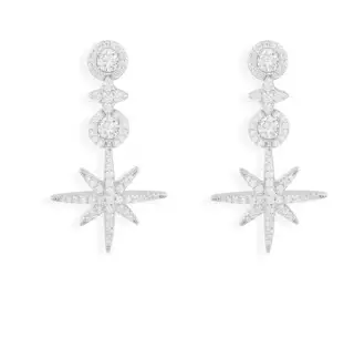 APM Monaco’s pavé meteor and round drop earrings are classic and simple