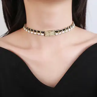 Chanel black and white lambskin necklace