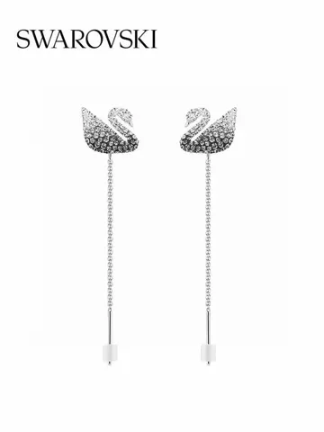 Swarovski black and white gradient swan earrings Black and white interweave