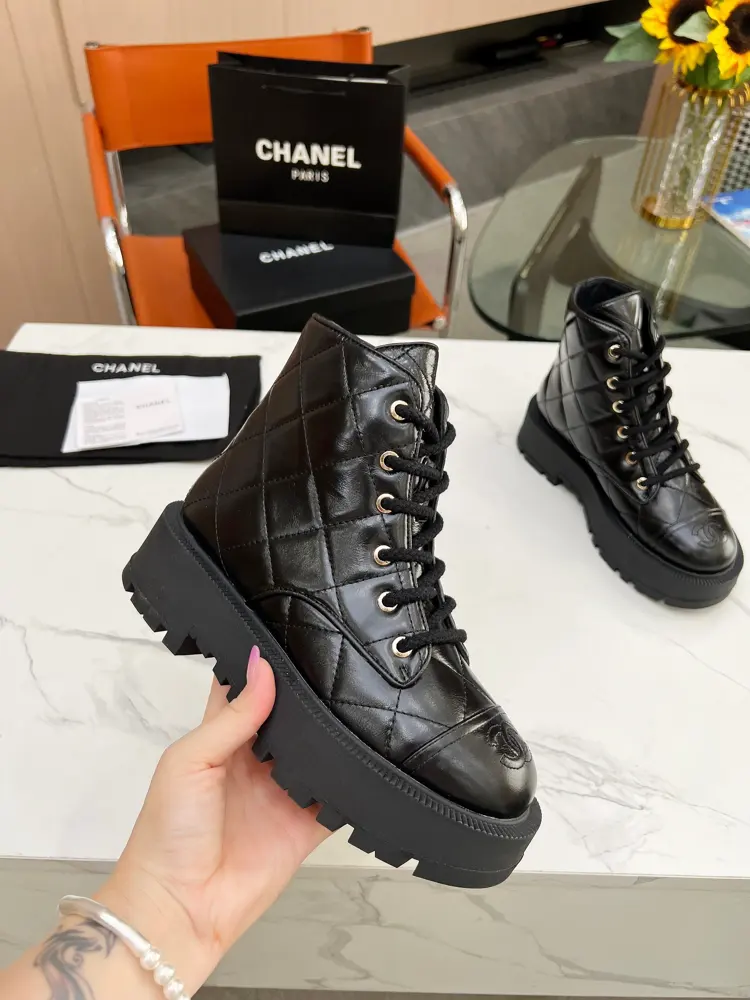 Chanel boots with diamond pattern