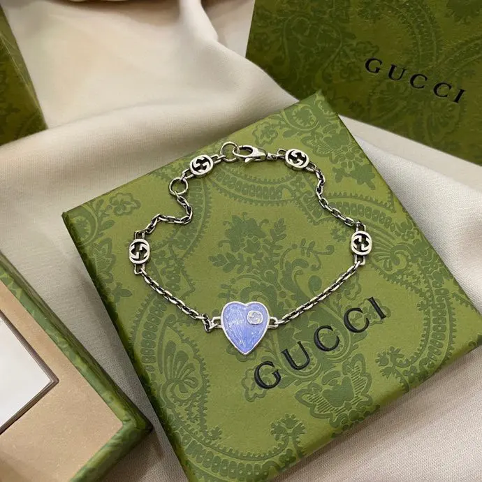 Gucci interlocking double G enamel blue heart bracelet