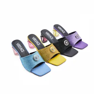 Versace new crystal heel rhinestone slippers