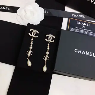 Chanel long letter earrings Swarovski crystal tassel earrings