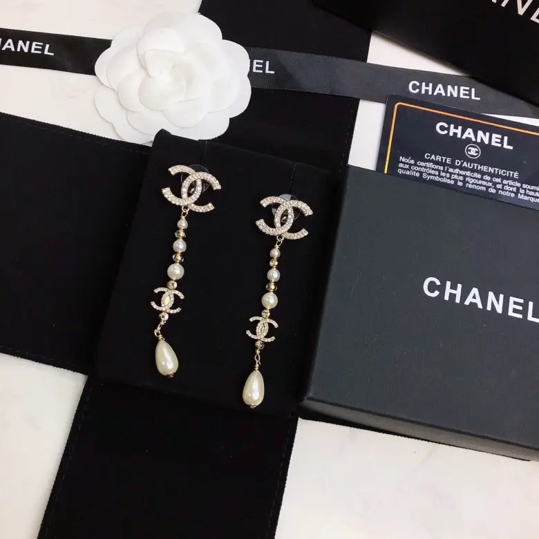 Chanel long letter earrings Swarovski crystal tassel earrings