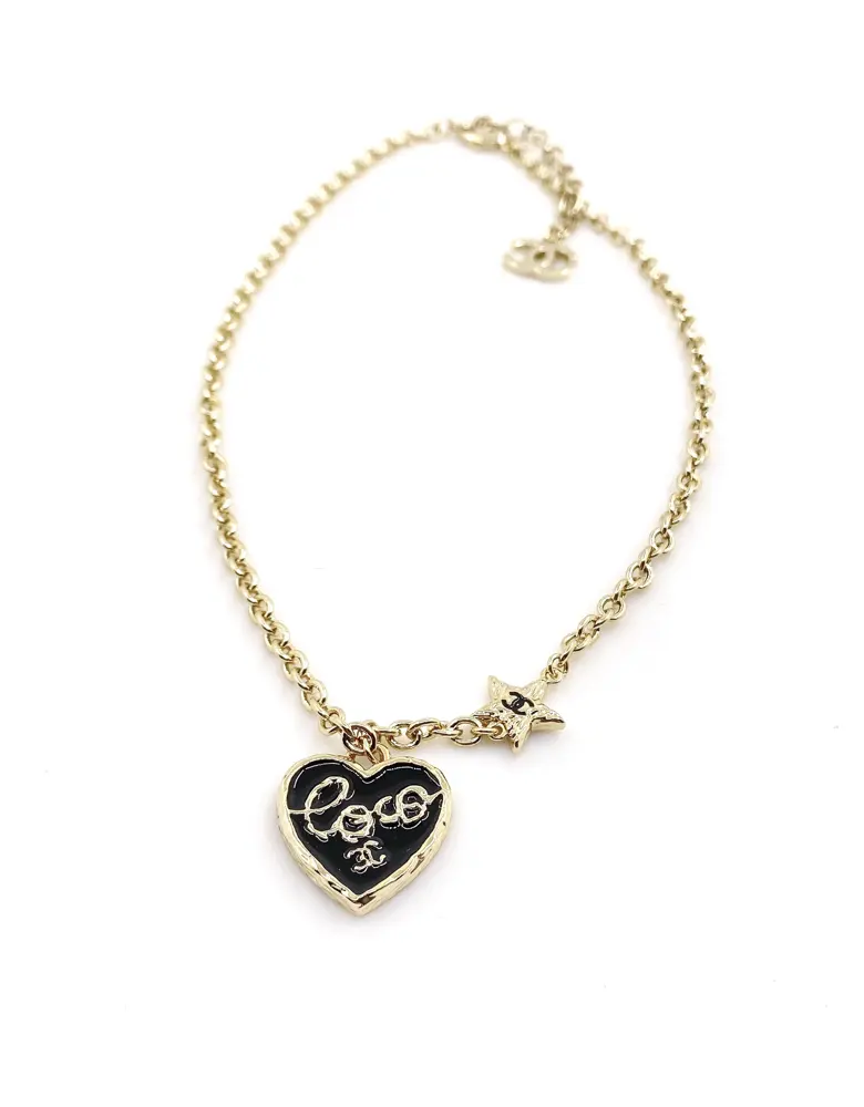 Chanel black heart coco necklace