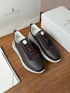 Brunello Cucinelli color-blocked sports flats for men. This pair of flat sports shoes