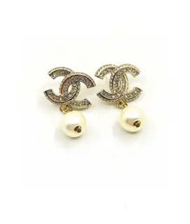 Chanel Double Row Diamond Double C Pearl Earrings
