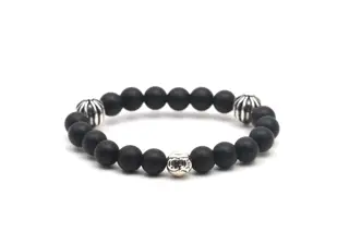 Chrome Hearts frosted obsidian three silver beads bracelet Size: 8mm