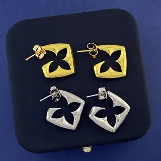 Louis Vuitton polished diamond square hollow cross diamond flower earrings