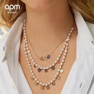 Apm monaco three-color diamond heart-shaped necklace