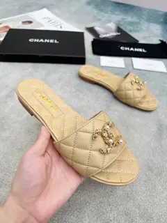 Chanel slippers with original logo~