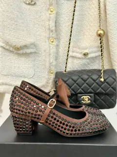 Chanel Bow Rhinestone Mary Jane Shoes