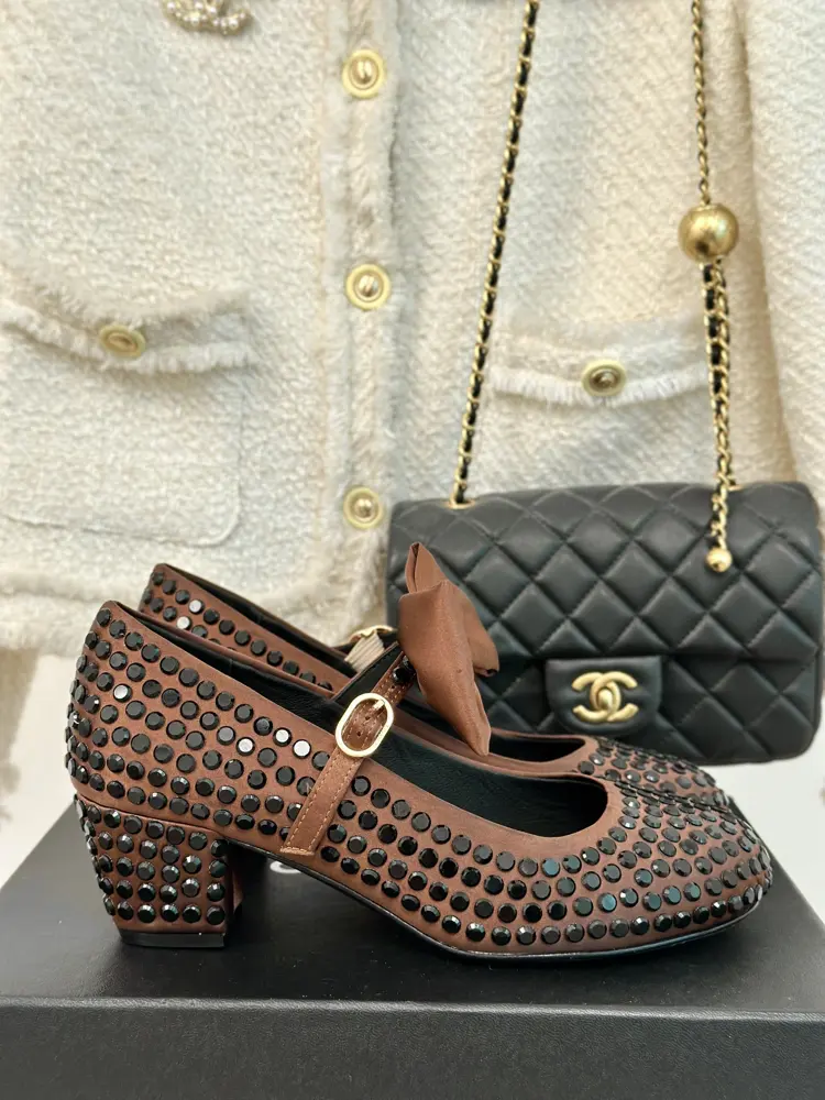 Chanel Bow Rhinestone Mary Jane Shoes