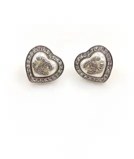 Chanel white gold heart earrings