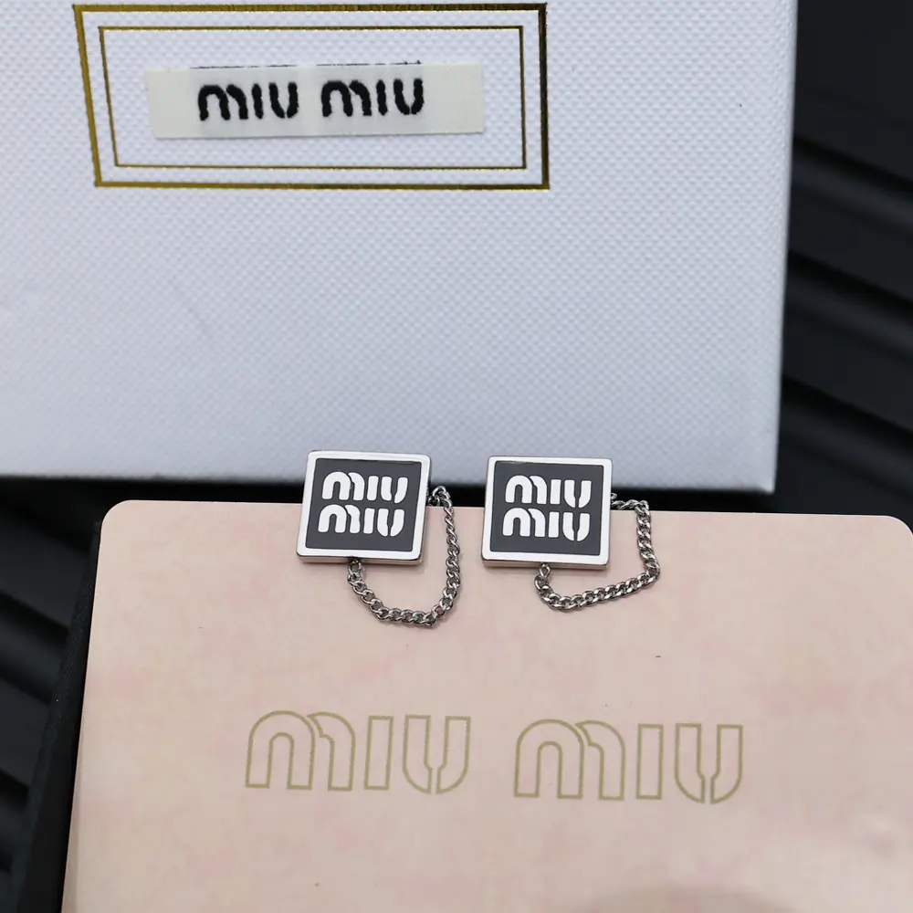 miumiu new chain square earrings light luxury niche style earrings simple letters