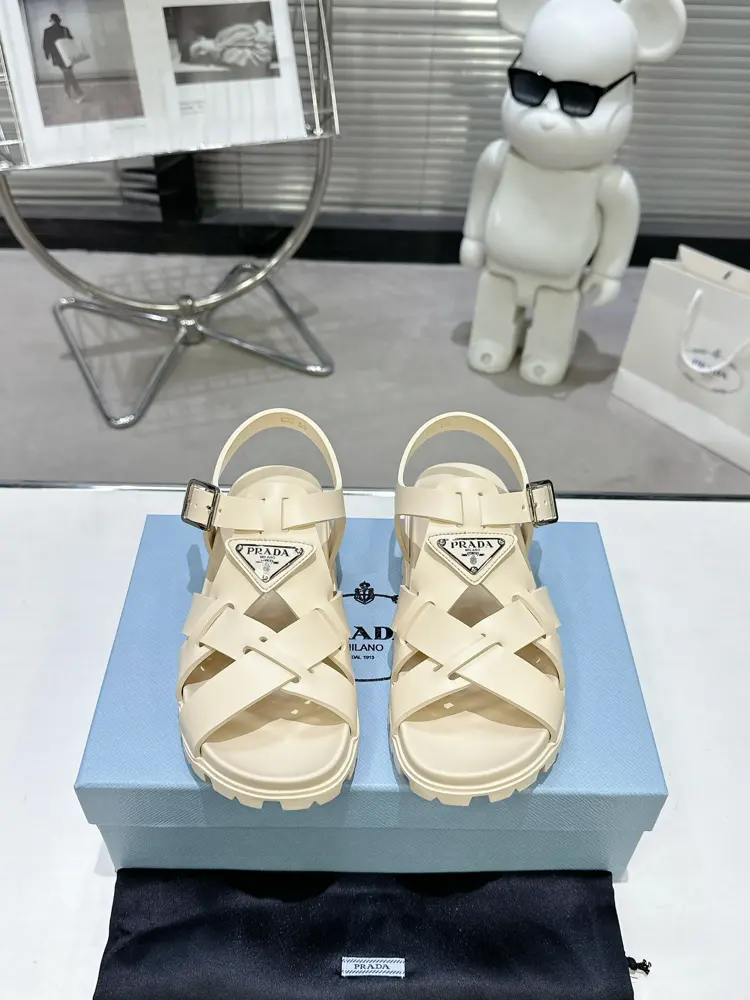 Prada new sandal series classic triangle buckle cross-woven sandals Classic upgrade Comfort