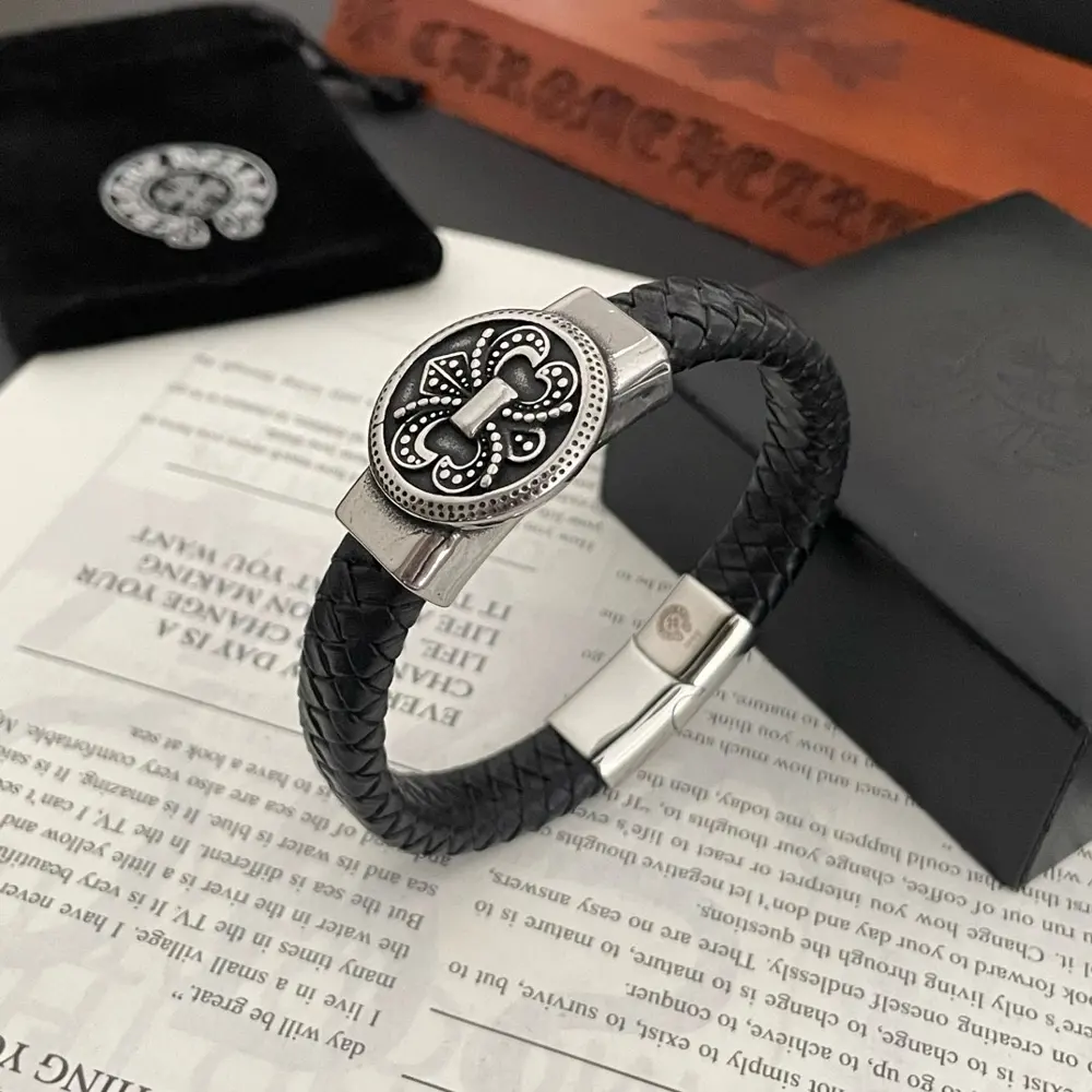 Chrome Hearts Classic Vintage Scout Flower Leather Cord Bracelet